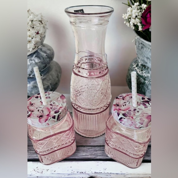 Godinger Dining Godinger Pink Crystal Shabby Chic Carafe And
